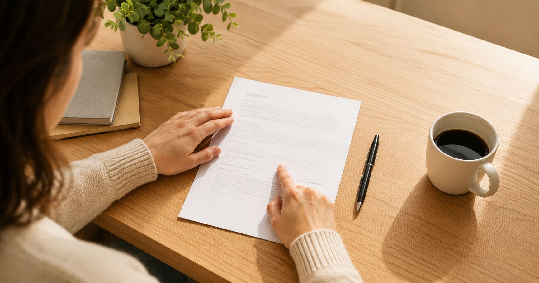 Persona revisando las cláusulas de un contrato de alquiler antes de firmar